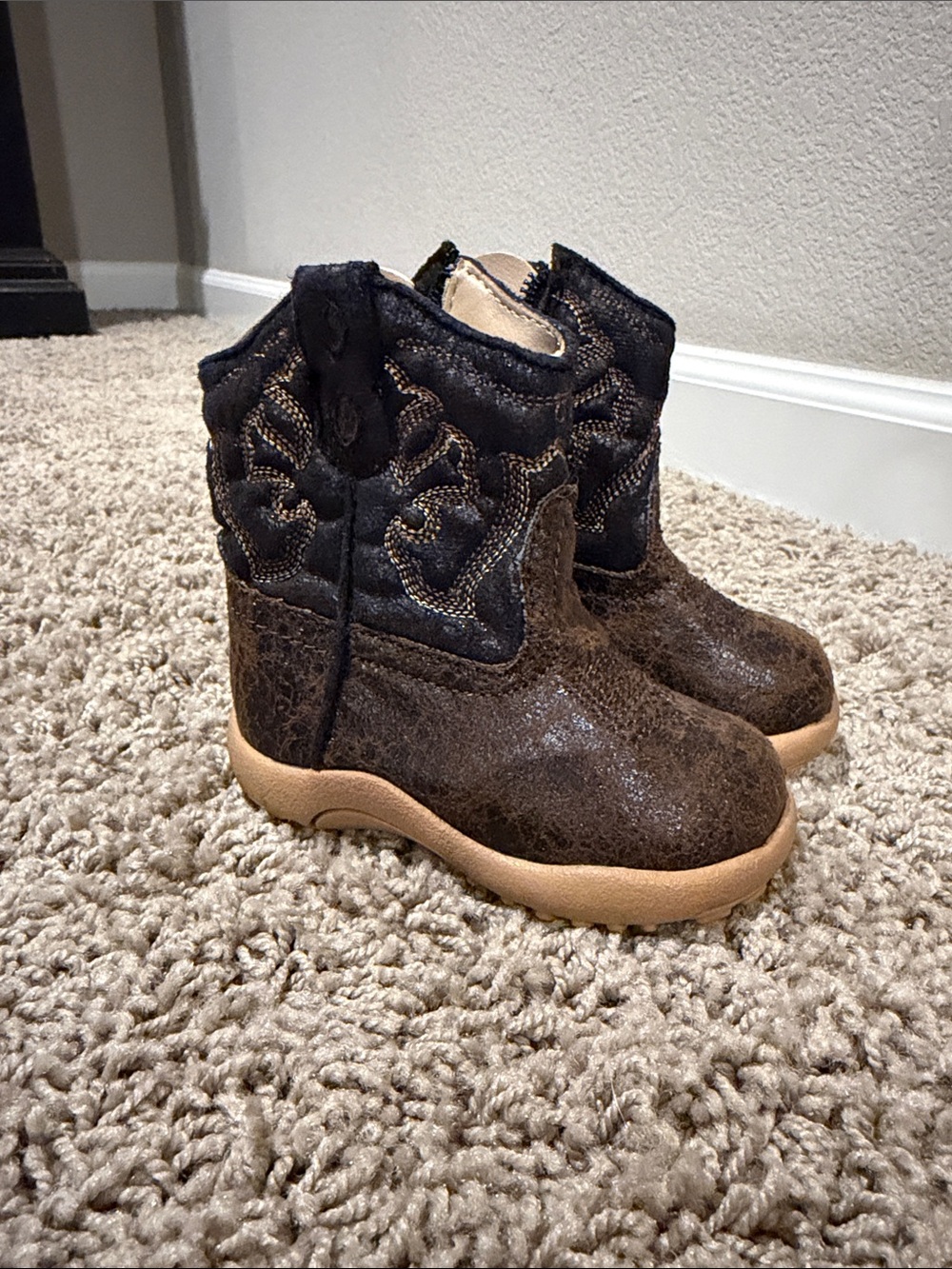 Roper Brown and Black Kids Western Glitter Boots